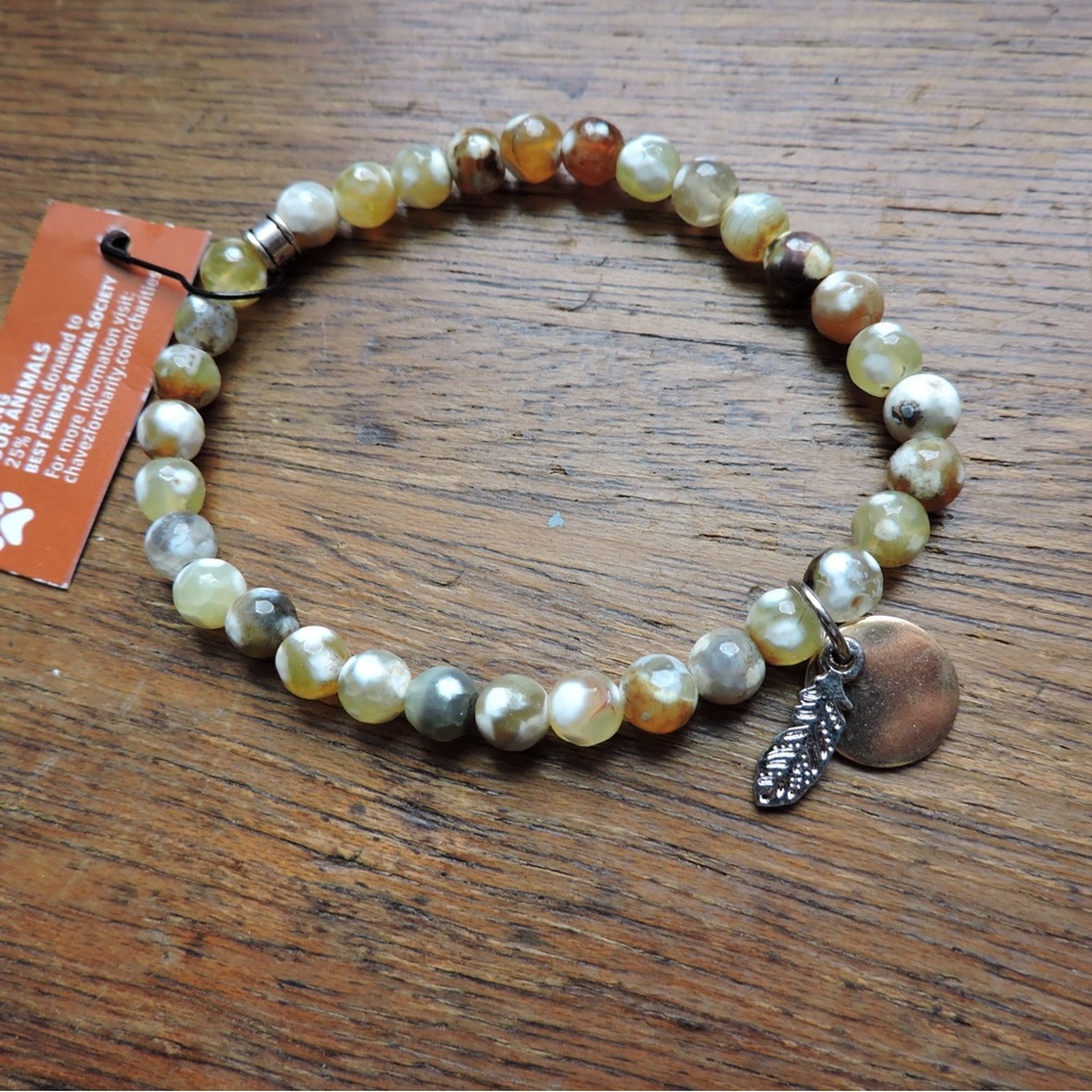 NWT Chavez for Charity beaded bracelet with Feather Charm